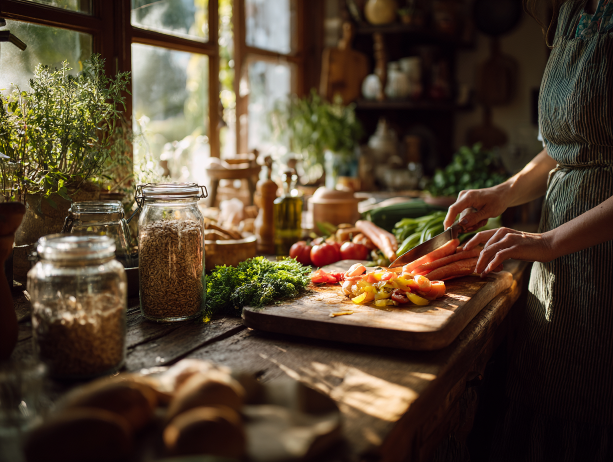 Щаслива молода жінка європейської зовнішності п'є чисту воду з лимоном, на столі стоять скляні пляшки з водою та свіжі фрукти, світла кухня, природне освітлення, реалістичний стиль
